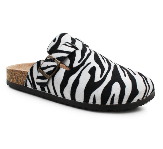 Womens Faux Suede Clogs Slip On Adjustable Buckle Cork Footbed Arch Support Ladies Backless Mules Flat Casual Slippers