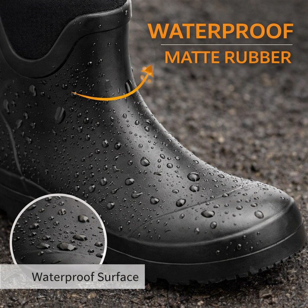 Womens Waterproof Neoprene Wellies Ankle Boots Wellingtons Ladies Slip On Short Chelsea Rain Boots Festival Gardening Boots