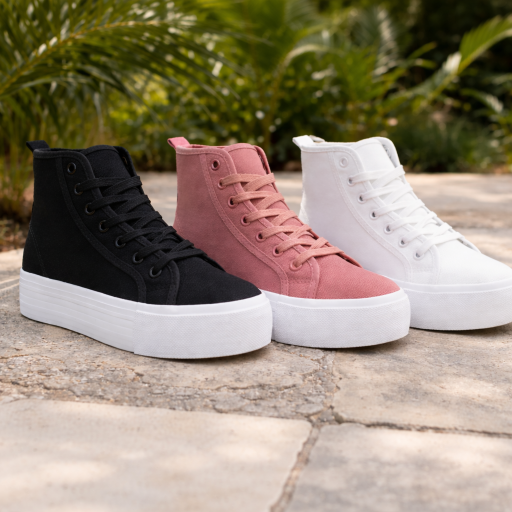 Womens Platform High Top Trainers Canvas Lace Up Sneakers Ladies Chunky Sole Casual Fashion Pumps
