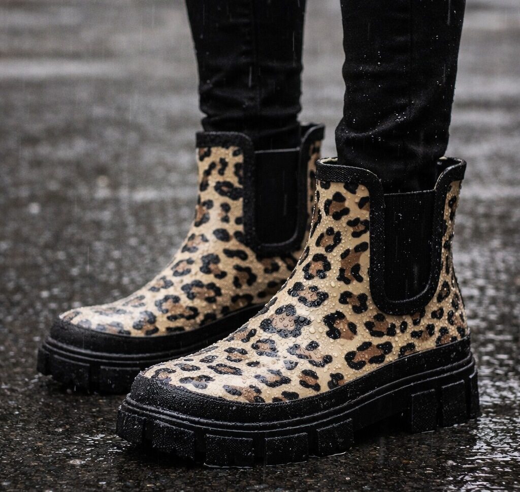 Womens Waterproof Wellies Platform Ankle Boots Chunky Sole Wellingtons Ladies Slip On Short Fashion Wellie Chelsea Rain Boots