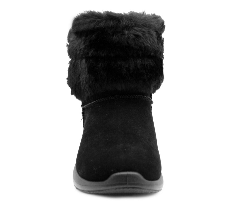 Womens Winter Boots Ladies Warm Slip On Ankle Boot Thermal Faux Suede Fur Lined Booties Black