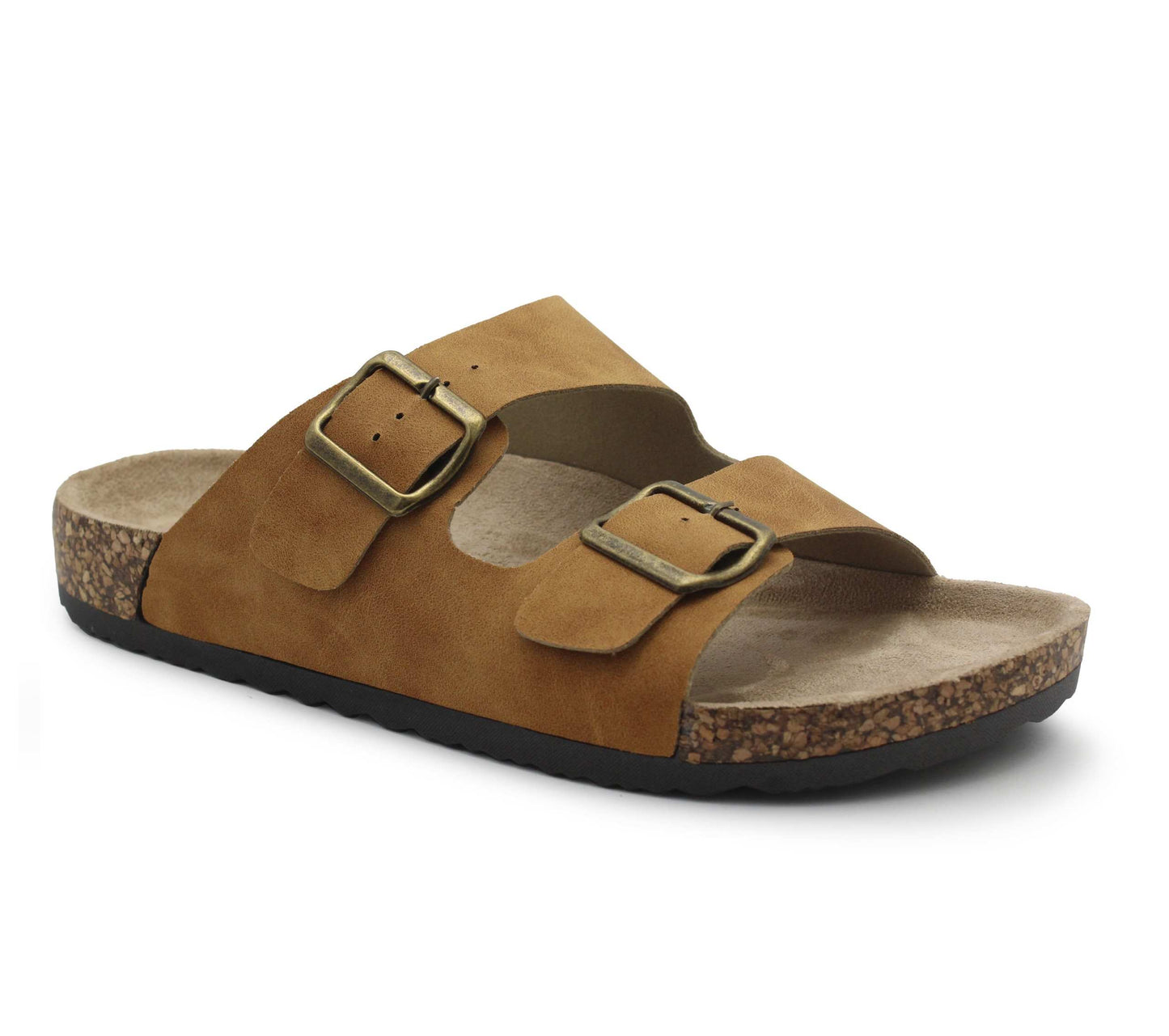 Mens Double Buckle Sandals Adjustable Cork Footbed Slip On Summer Slides