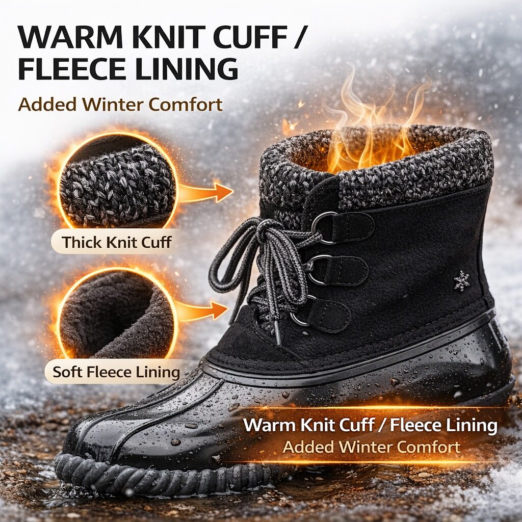 Women’s Waterproof Duck Boots Winter Ankle Boots Ladies Warm Lined Faux Fur Garden Outdoor Rain Boot