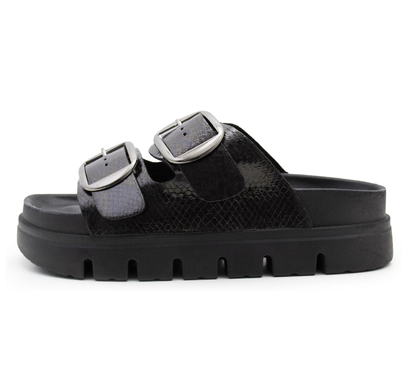 Womens Platform Sandals Double Buckle Adjustable Straps Ladies Slip On Chunky Sole Fashion Summer Sliders