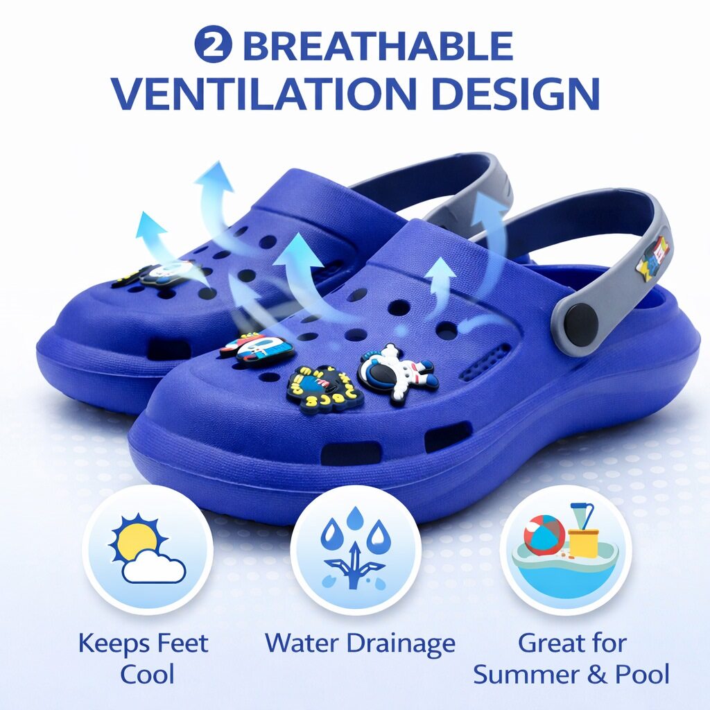 Boys Lightweight Clogs Kids Adjustable Garden EVA Slippers Slip On Beach Sandals Water Shoes Leisure Pool Slides