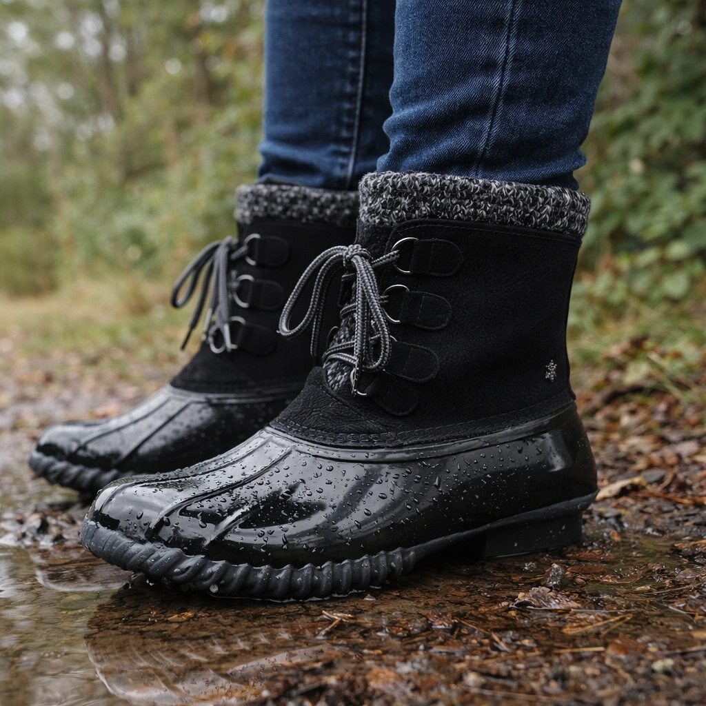 Women’s Waterproof Duck Boots Winter Ankle Boots Ladies Warm Lined Faux Fur Garden Outdoor Rain Boot