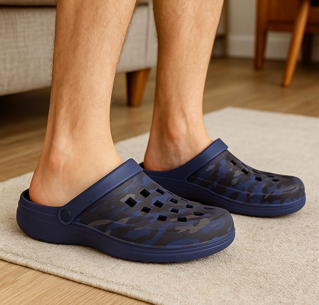 Mens Clogs Lightweight EVA Garden Breathable Slip On Beach Hospital Nurse Kitchen Water Shoes Mules House Shoes Sandals Navy Camo