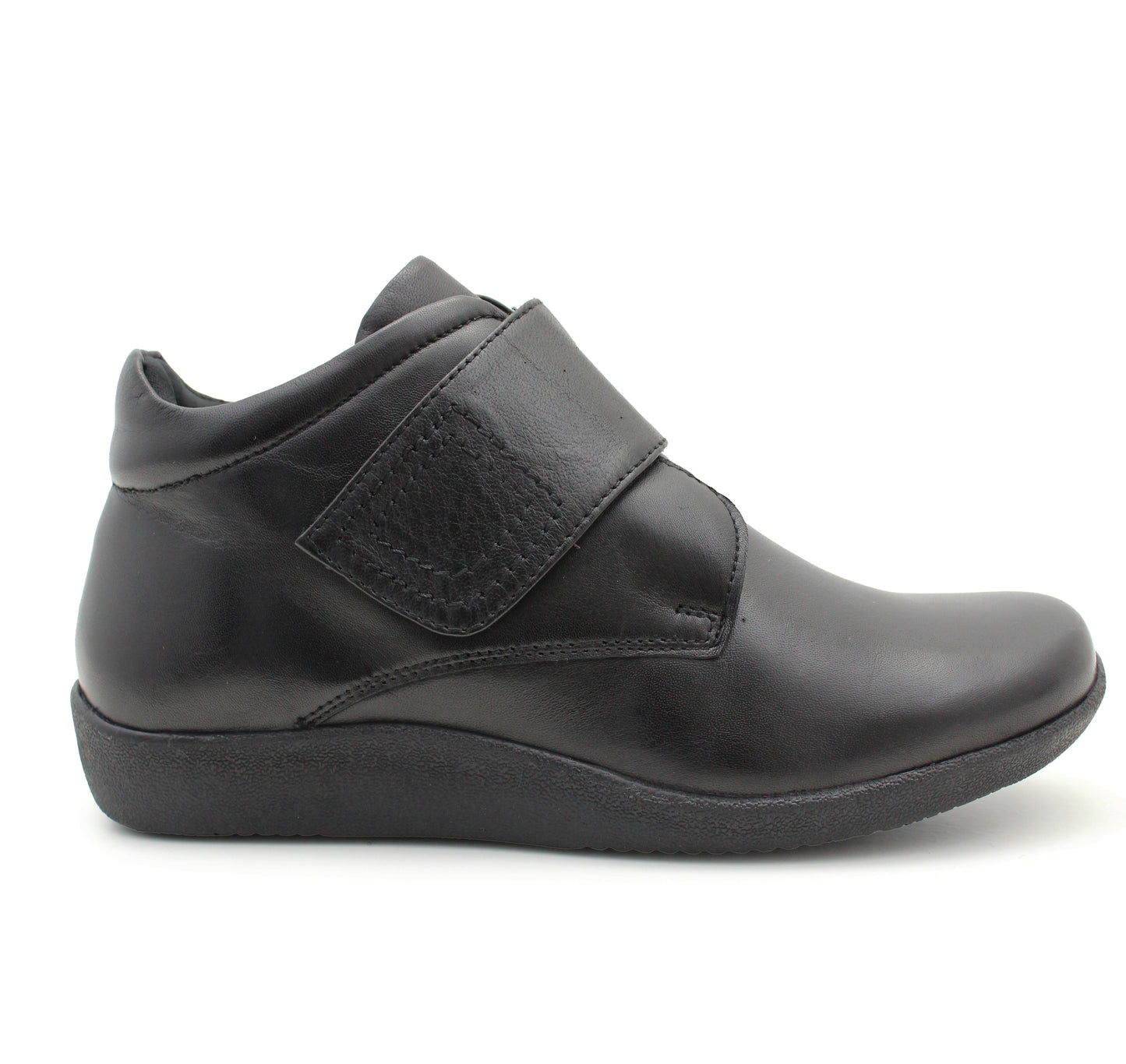 Womens Leather Boots Ladies Touch Fasten Strap Smart Office Casual Ankle Boots in Black