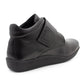 Womens Leather Boots Ladies Touch Fasten Strap Smart Office Casual Ankle Boots in Black