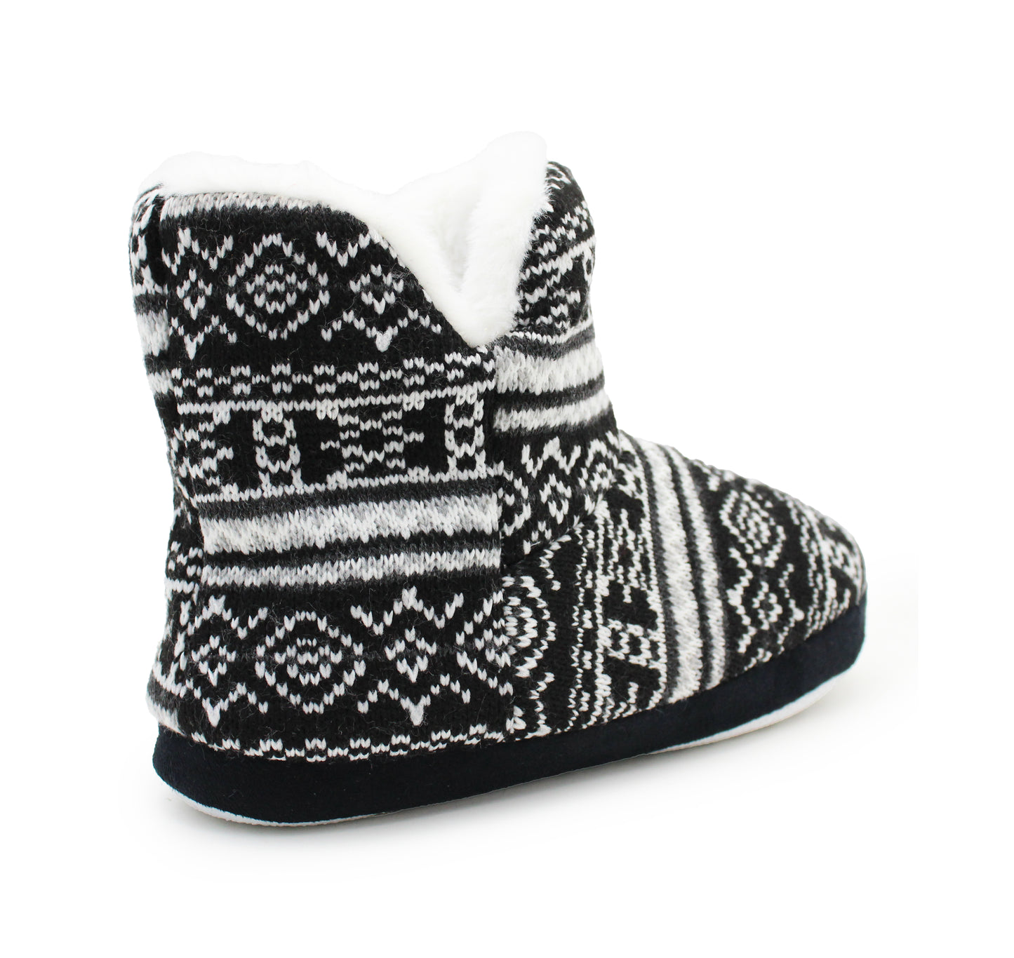 Womens Ankle Boot Slippers Knitted Fair Isle Warm Faux Fur Lined Slip On Cosy Lightweight Snuggle Booties