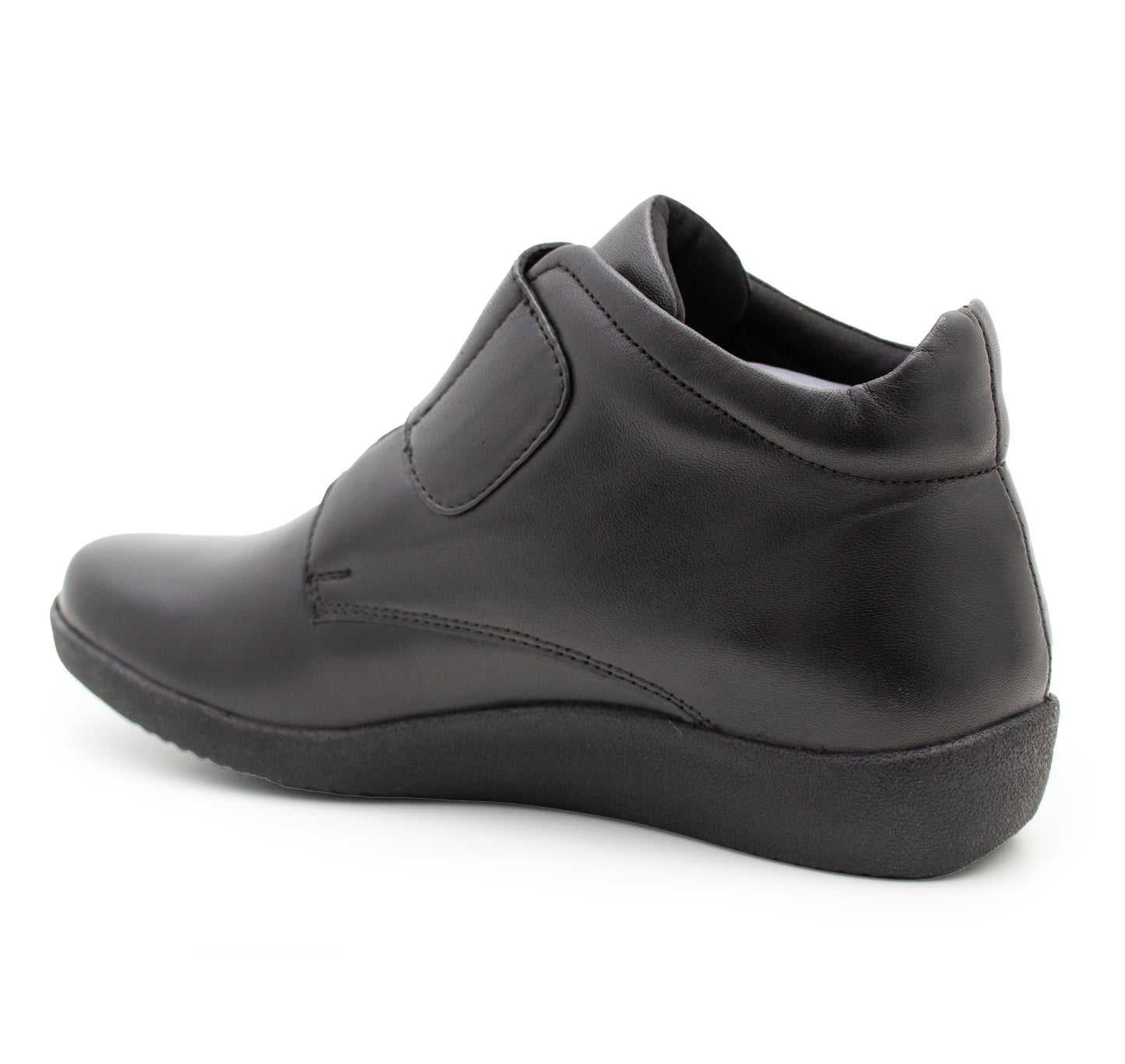 Womens Leather Boots Ladies Touch Fasten Strap Smart Office Casual Ankle Boots in Black