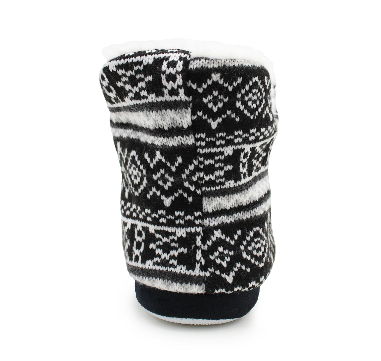 Womens Ankle Boot Slippers Knitted Fair Isle Warm Faux Fur Lined Slip On Cosy Lightweight Snuggle Booties