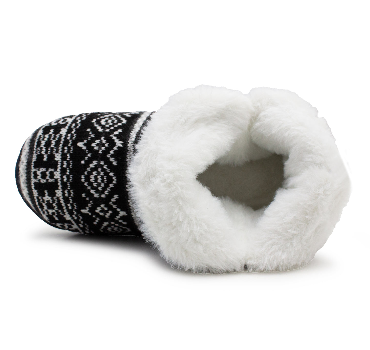 Womens Ankle Boot Slippers Knitted Fair Isle Warm Faux Fur Lined Slip On Cosy Lightweight Snuggle Booties