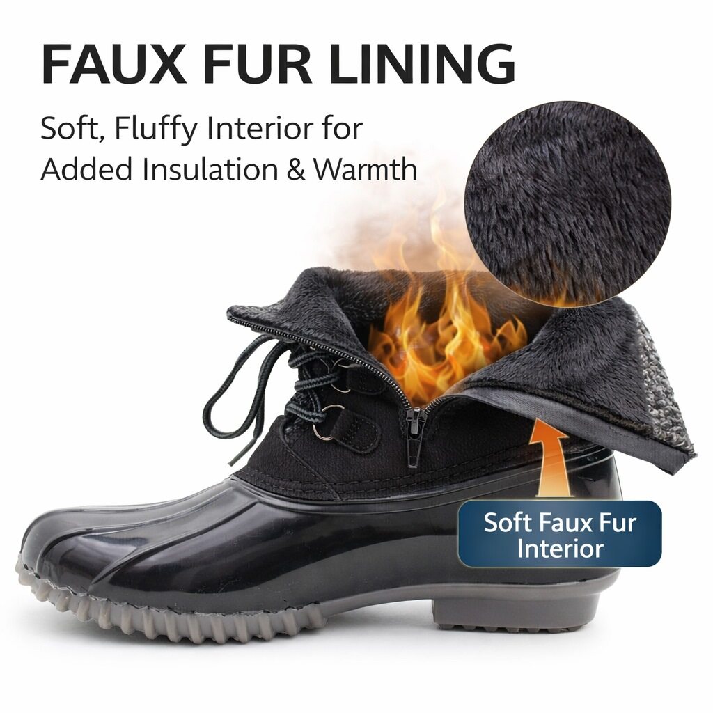 Women’s Waterproof Duck Boots Winter Ankle Boots Ladies Warm Lined Faux Fur Garden Outdoor Rain Boot