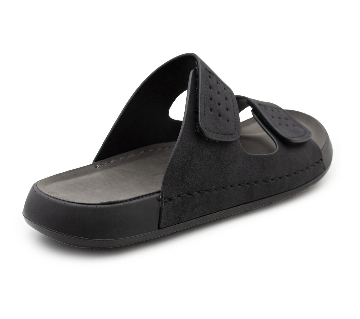 Mens Double Strap Sandals Backless Slip-On Comfort Slides Casual Flat Touch Fasten Summer Walking Footwear Sandal
