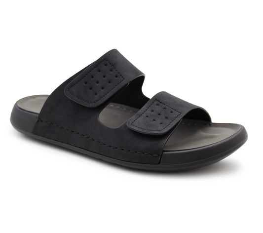 Mens Double Strap Sandals Backless Slip-On Comfort Slides Casual Flat Touch Fasten Summer Walking Footwear Sandal