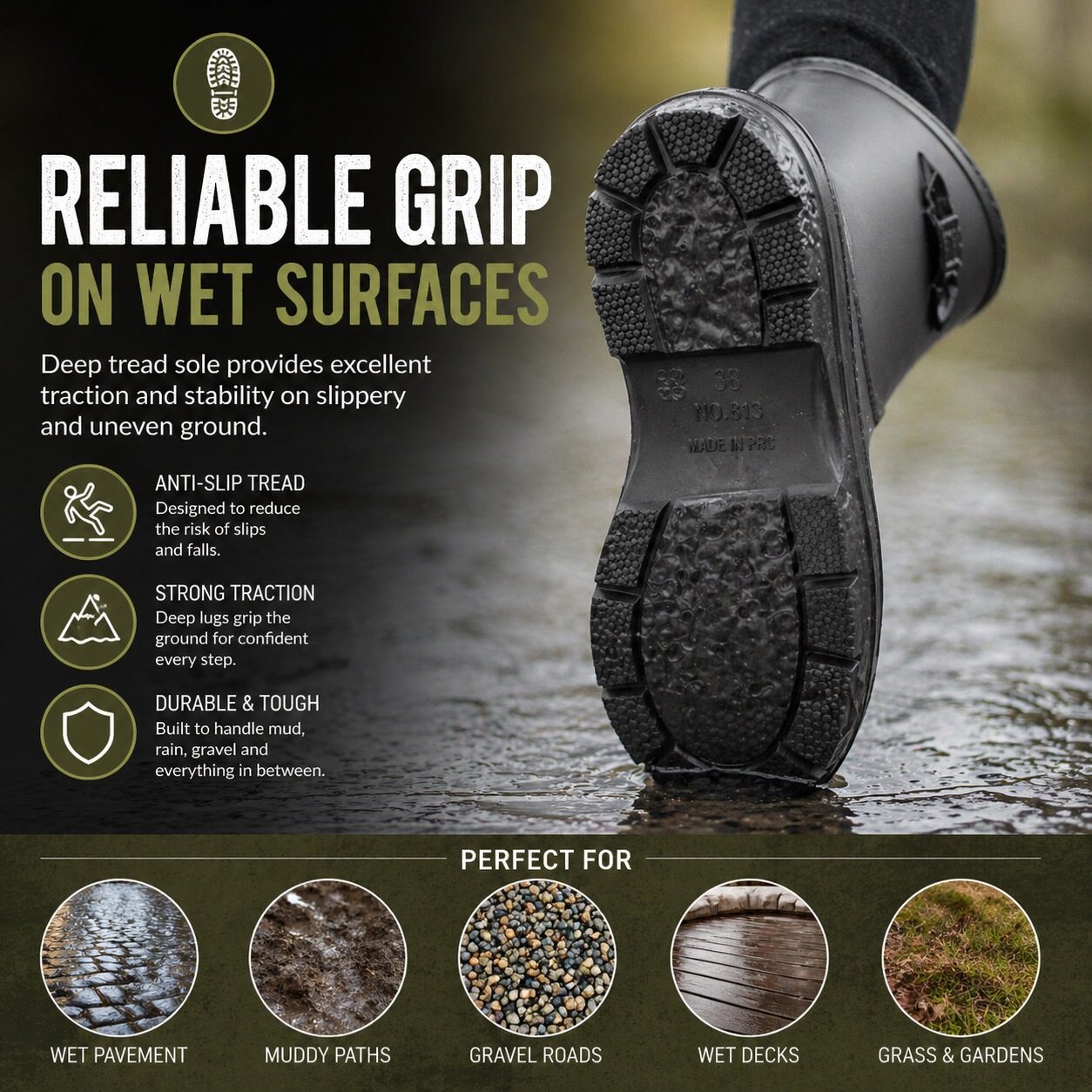 Womens Short Wellies Ladies Mid Calf Waterproof Wellington Boots Garden Walking Outdoor Mud Snow Rain Boots
