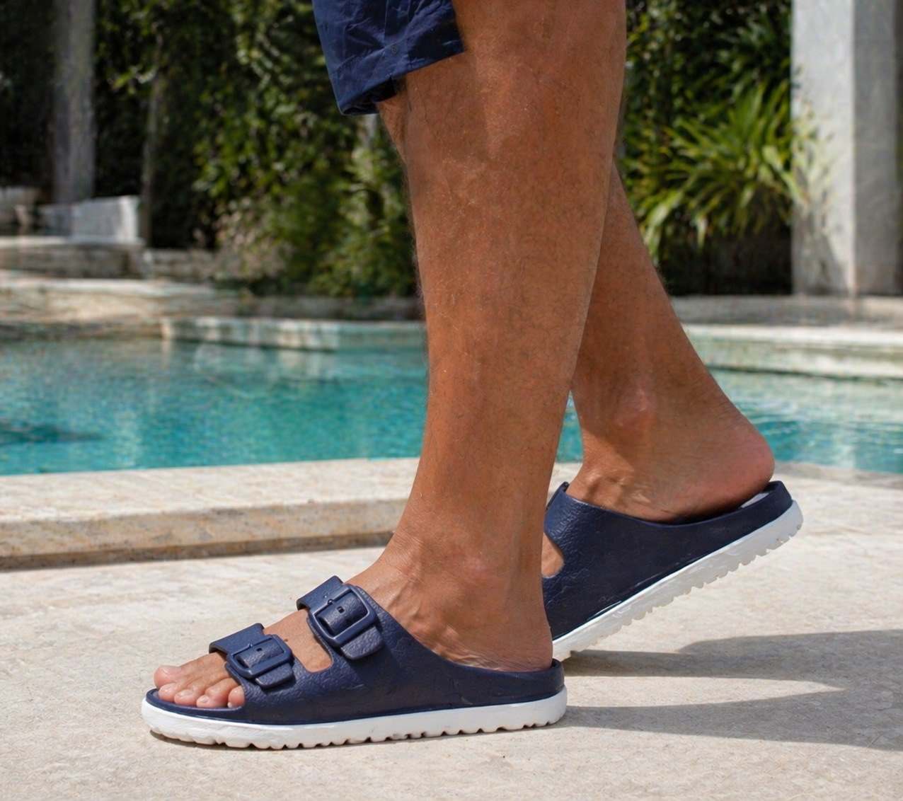 Mens Slide Sandals Lightweight EVA Backless Slip On Adjustable Buckle Straps Pool Sliders Beach Flip Flops Mule Sandals