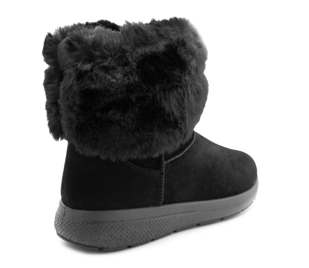 Womens Winter Boots Ladies Warm Slip On Ankle Boot Thermal Faux Suede Fur Lined Booties Black