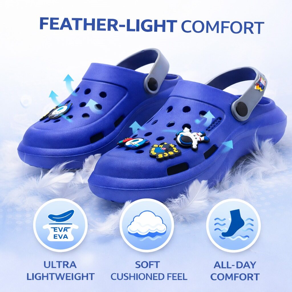 Boys Lightweight Clogs Kids Adjustable Garden EVA Slippers Slip On Beach Sandals Water Shoes Leisure Pool Slides