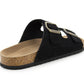 Womens Sandals Cork Footbed Double Buckle Adjustable Strap Slides Open Toe Ladies Summer Beach Slip On Casual Comfort Flat Sandals