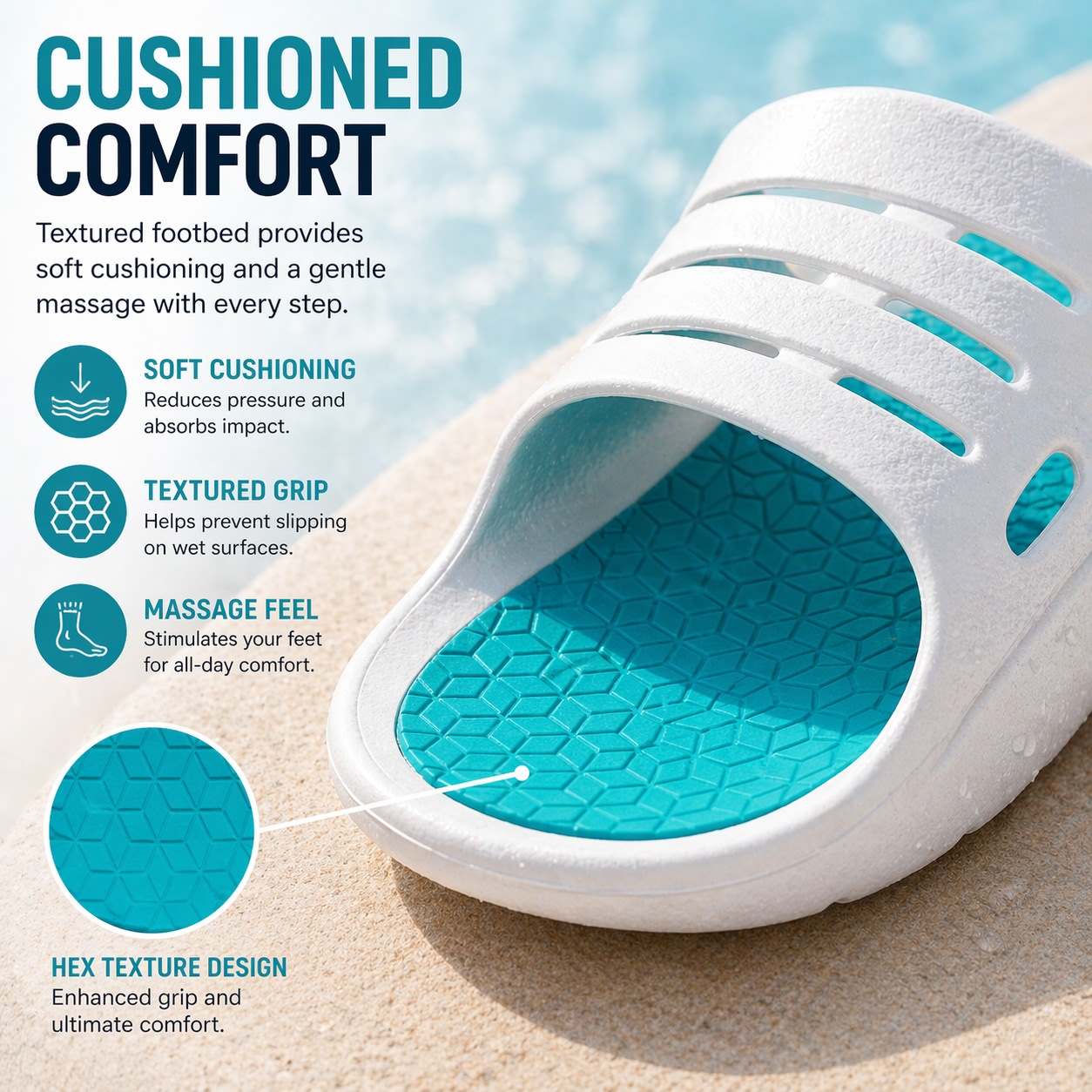 Womens Sliders Lightweight Slip On Pool Slides Ladies Bathroom Shower Spa EVA Slippers Backless Beach Flip Flops Leisure Mule Sandals