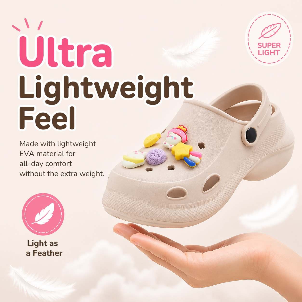 Girls Lightweight Clogs Kids Platform Sole Adjustable Strap Chunky EVA Beach Sandals Water Shoes Leisure Pool Slides
