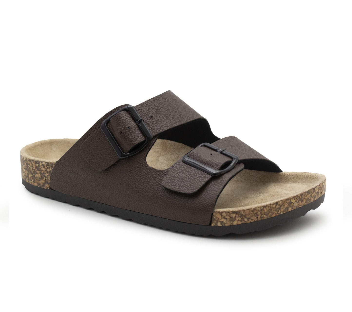 Mens Double Buckle Sandals Adjustable Cork Footbed Slip On Summer Slides