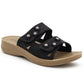 Womens Backless Sandals Touch Fasten Slip On Low Wedge Open Toe Mules Summer Fashion Beach Slides Flip Flops