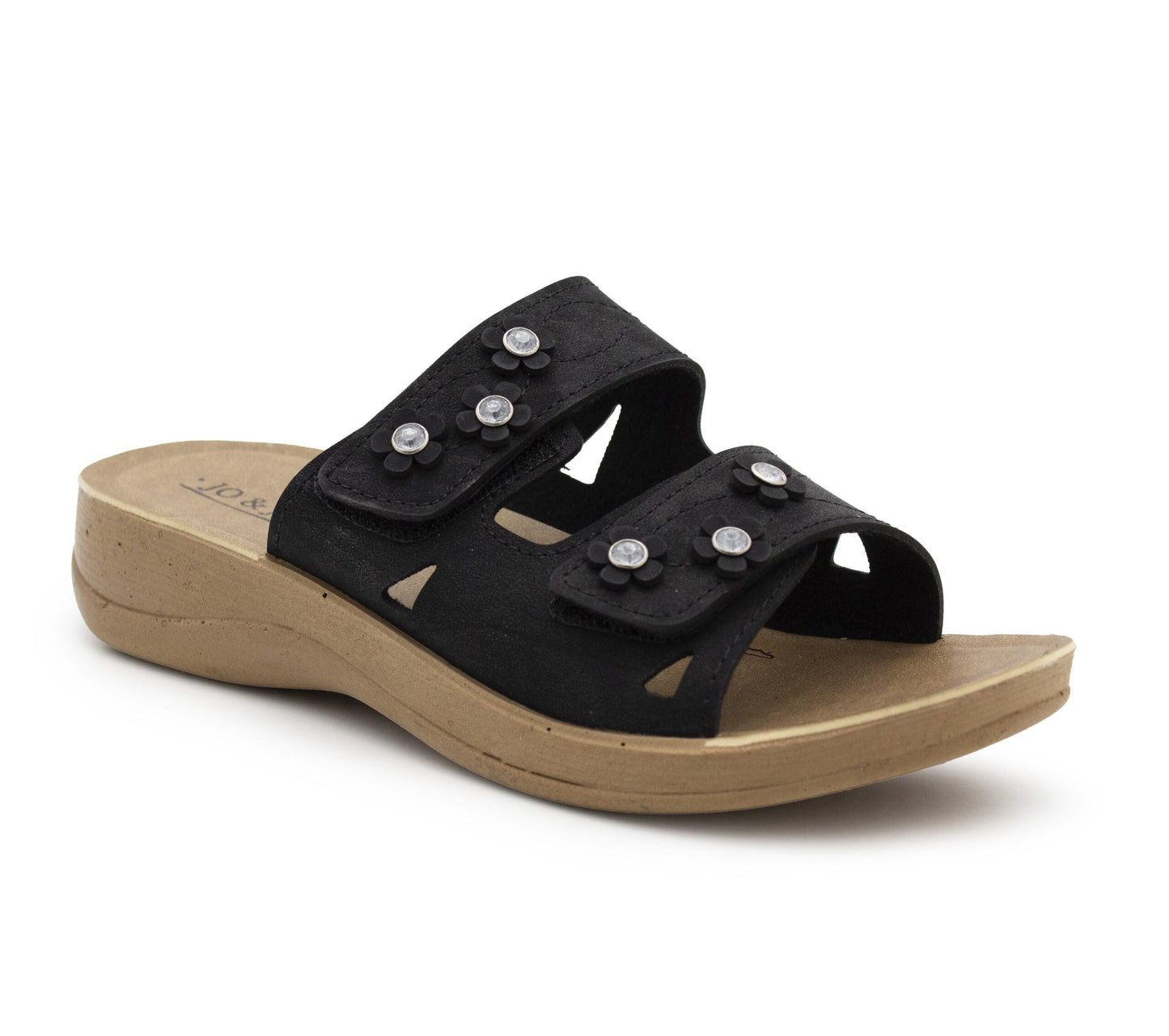 Womens Backless Sandals Touch Fasten Slip On Low Wedge Open Toe Mules Summer Fashion Beach Slides Flip Flops