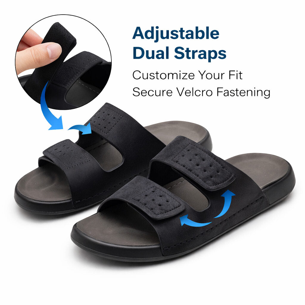 Mens Double Strap Sandals Backless Slip-On Comfort Slides Casual Flat Touch Fasten Summer Walking Footwear Sandal