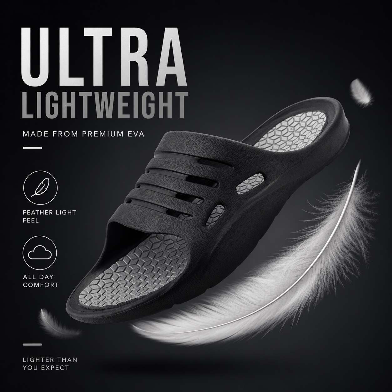 Mens Sliders Lightweight Slip On Pool Slides Bathroom Shower EVA Slippers Backless Beach Flip Flops Sports Leisure Mule Sandals