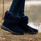 Womens Winter Boots Ladies Warm Slip On Ankle Boot Thermal Faux Suede Fur Lined Booties Navy