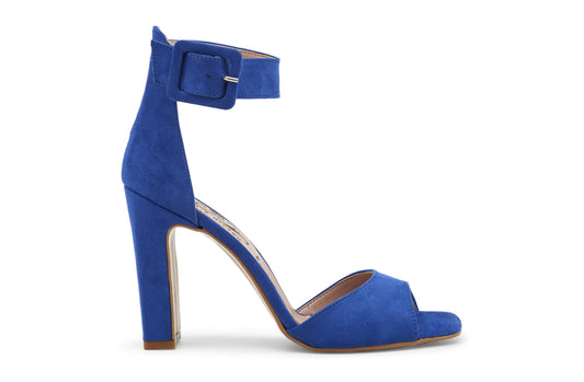 Womens Block Heel Open Toe Ankle Strap Shoes Blue