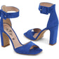 Womens Block Heel Open Toe Ankle Strap Shoes Blue