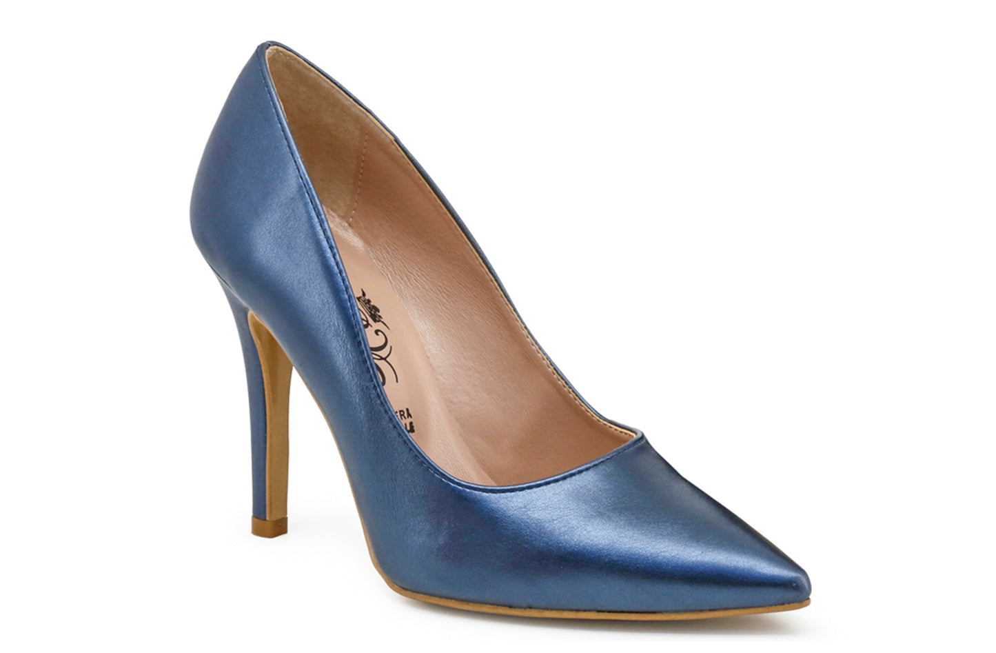 Womens High Heel Stilettoes Slip On Metallic Blue