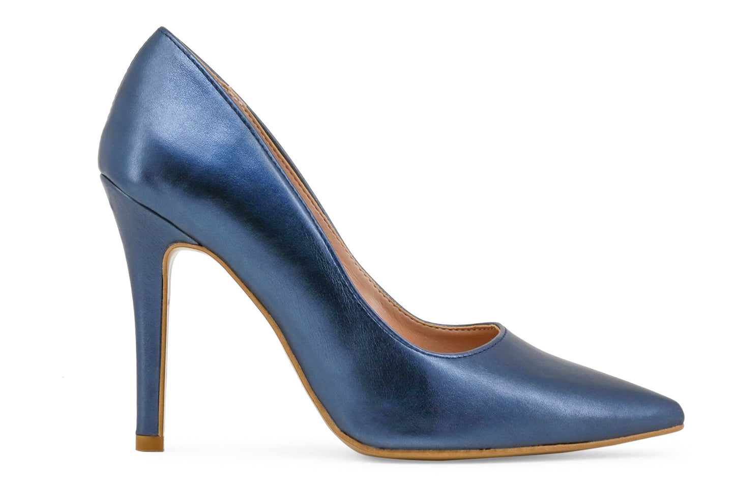Womens High Heel Stilettoes Slip On Metallic Blue