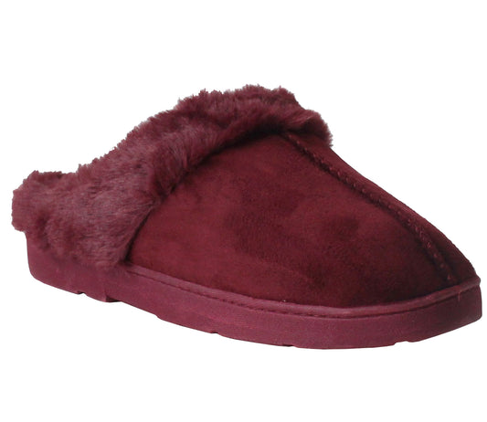 DECATOR Womens Faux Fur Lined Mules Slippers in Burgundy