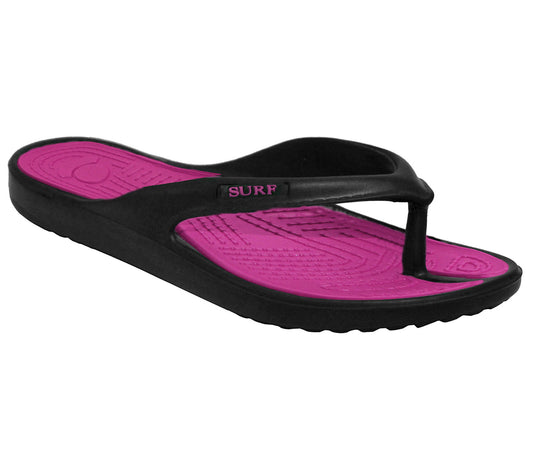 L1-541 Womens EVA Surf Beach Flip Flops in Black/Fuchsia