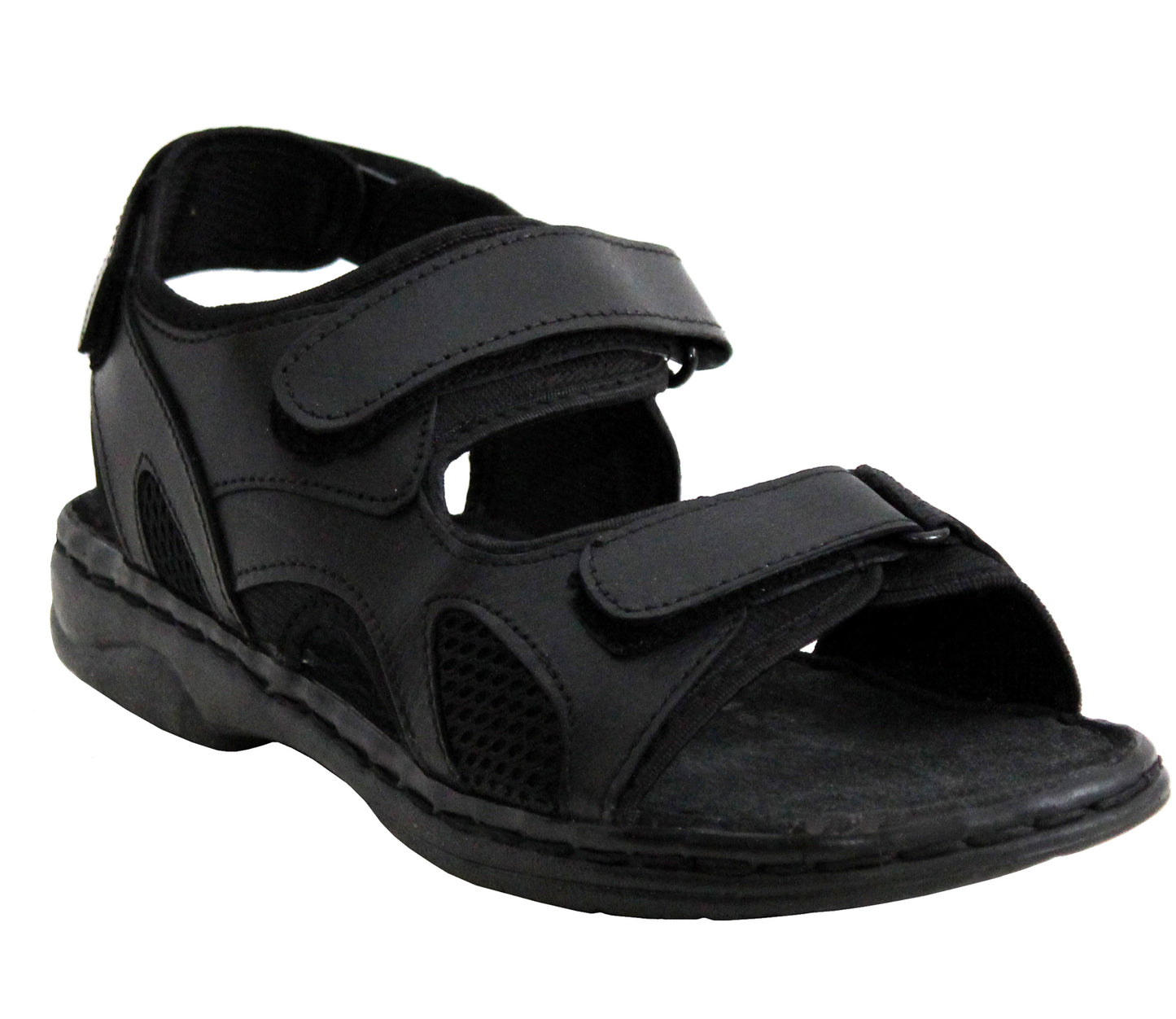 JOHN Mens Black Leather Hiking Sandals