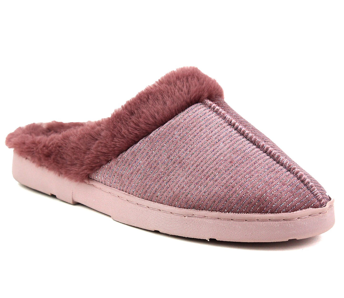 DECATOR Womens Faux Fur Lined Mules Slippers in Pink Glitter