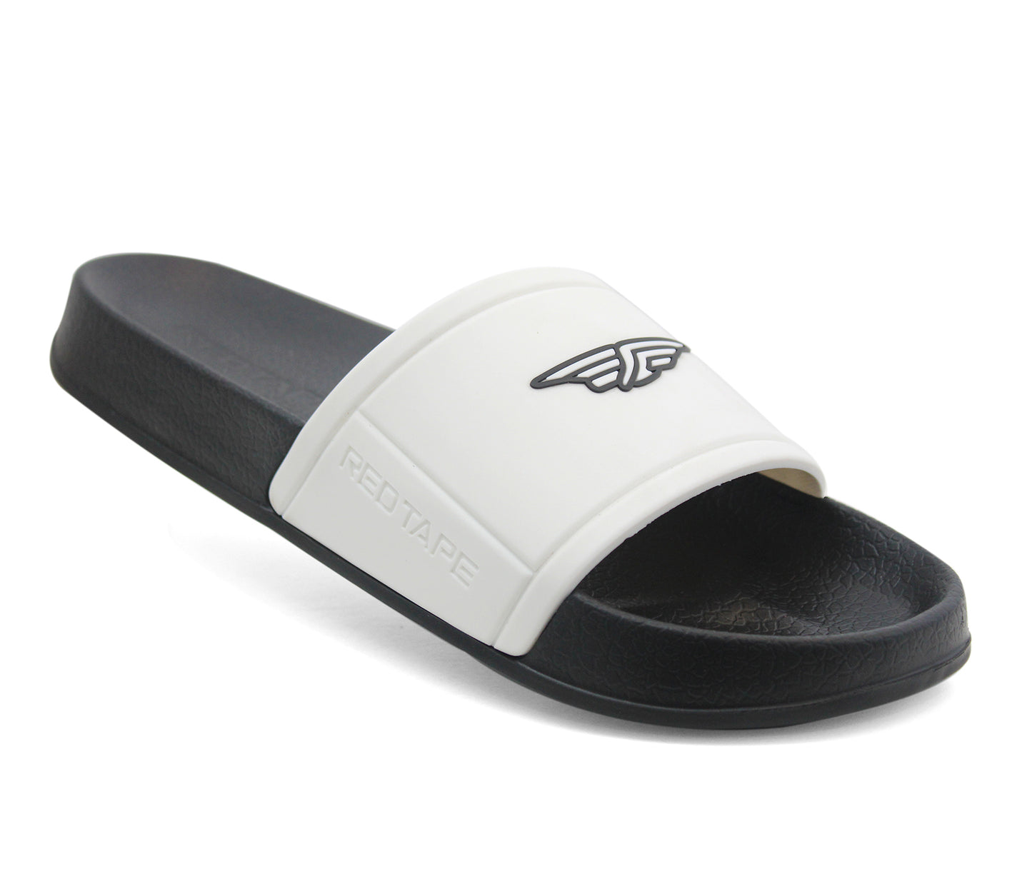 SILVA Mens Red Tape Pool Sliders in White Black