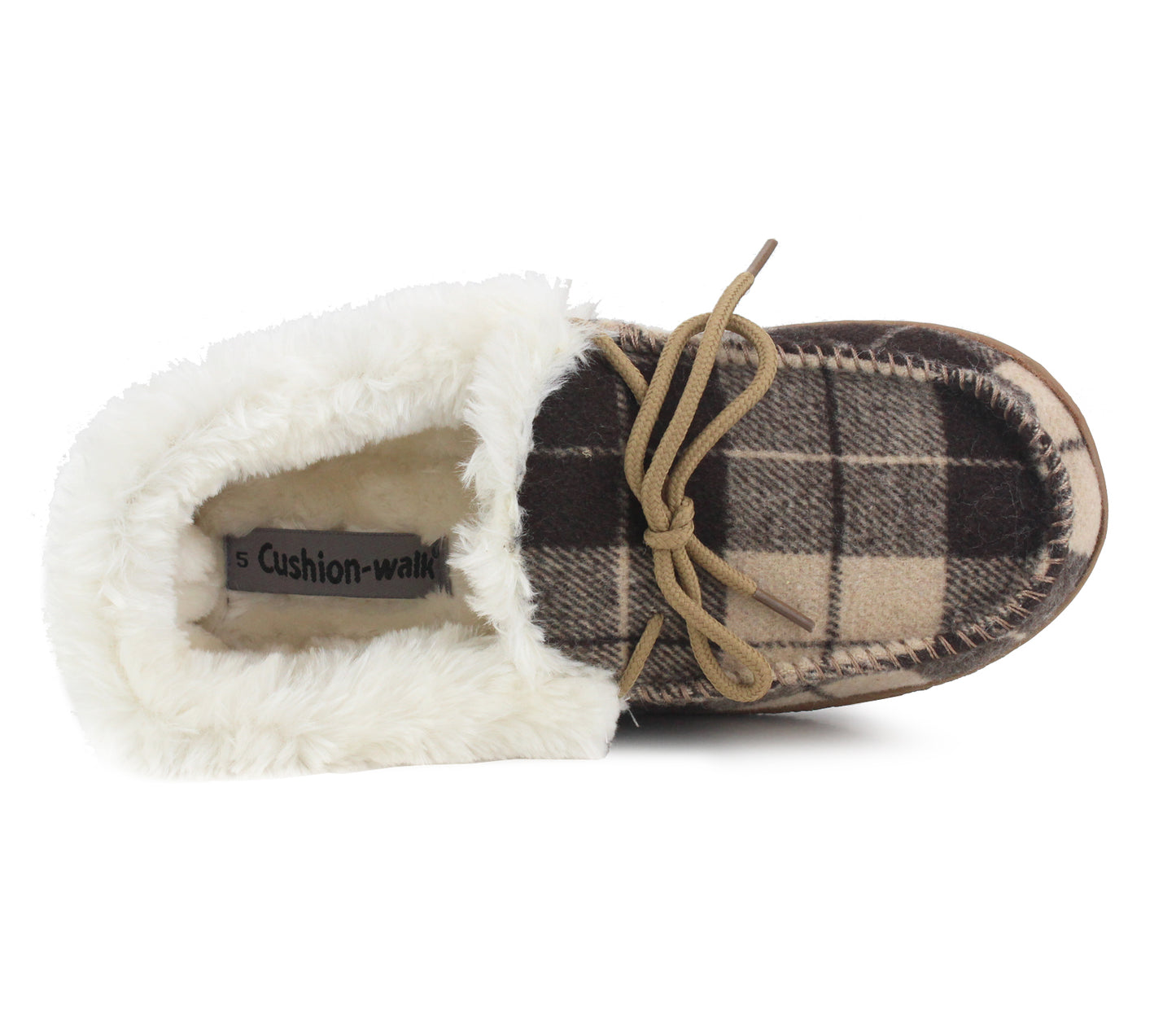 MINA Womens Faux Fur Check Slippers in Beige