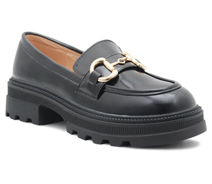 B852880 Womens Platform Sole Chunky Fashion Loafers in Black