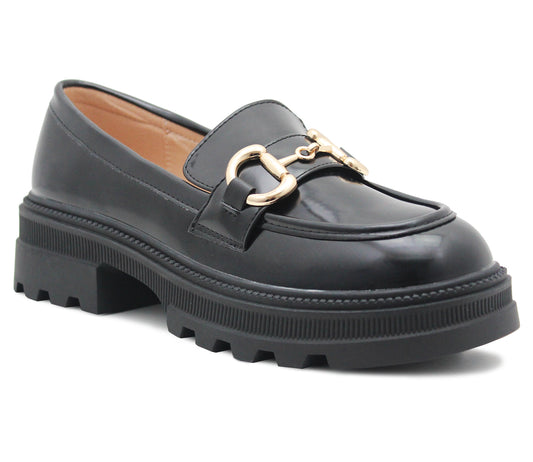 B852880 Womens Platform Sole Chunky Fashion Loafers in Black