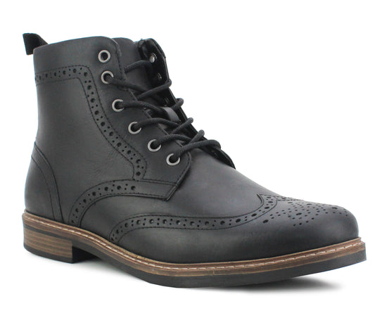 DIXON Mens Leather Brogue Formal Boots in Black