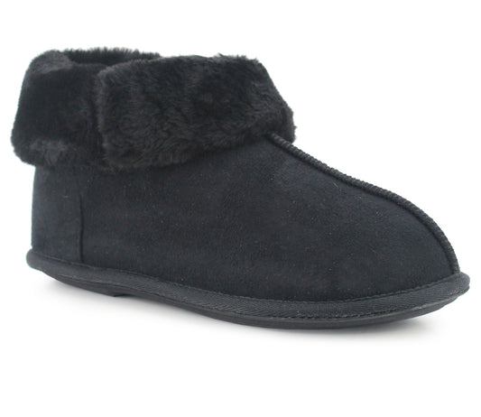 PHOEBE Womens Faux Fur Ankle Slippers in Black