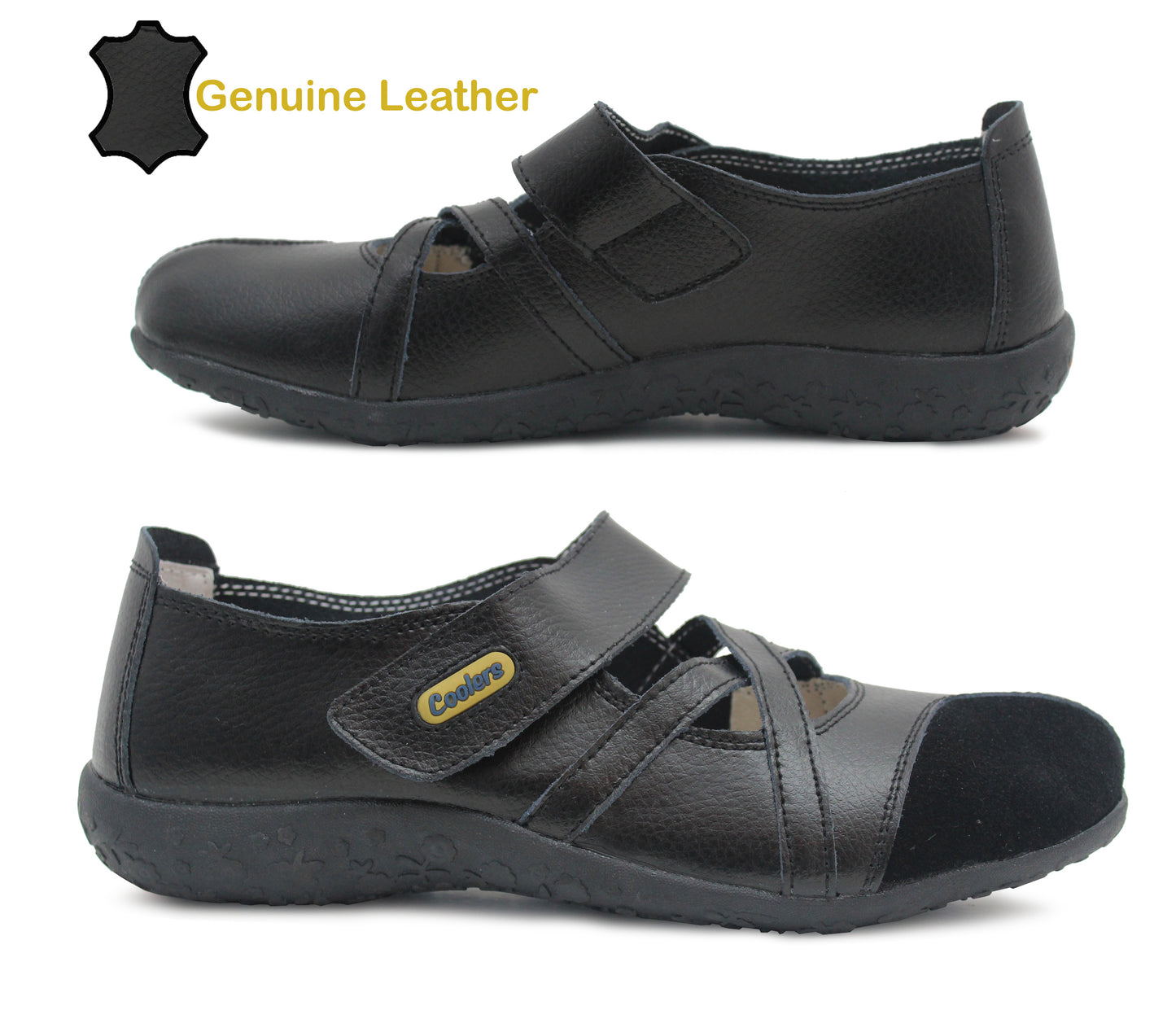 L019 Womens Leather Touch Fasten Mary Jane Loafers in Black
