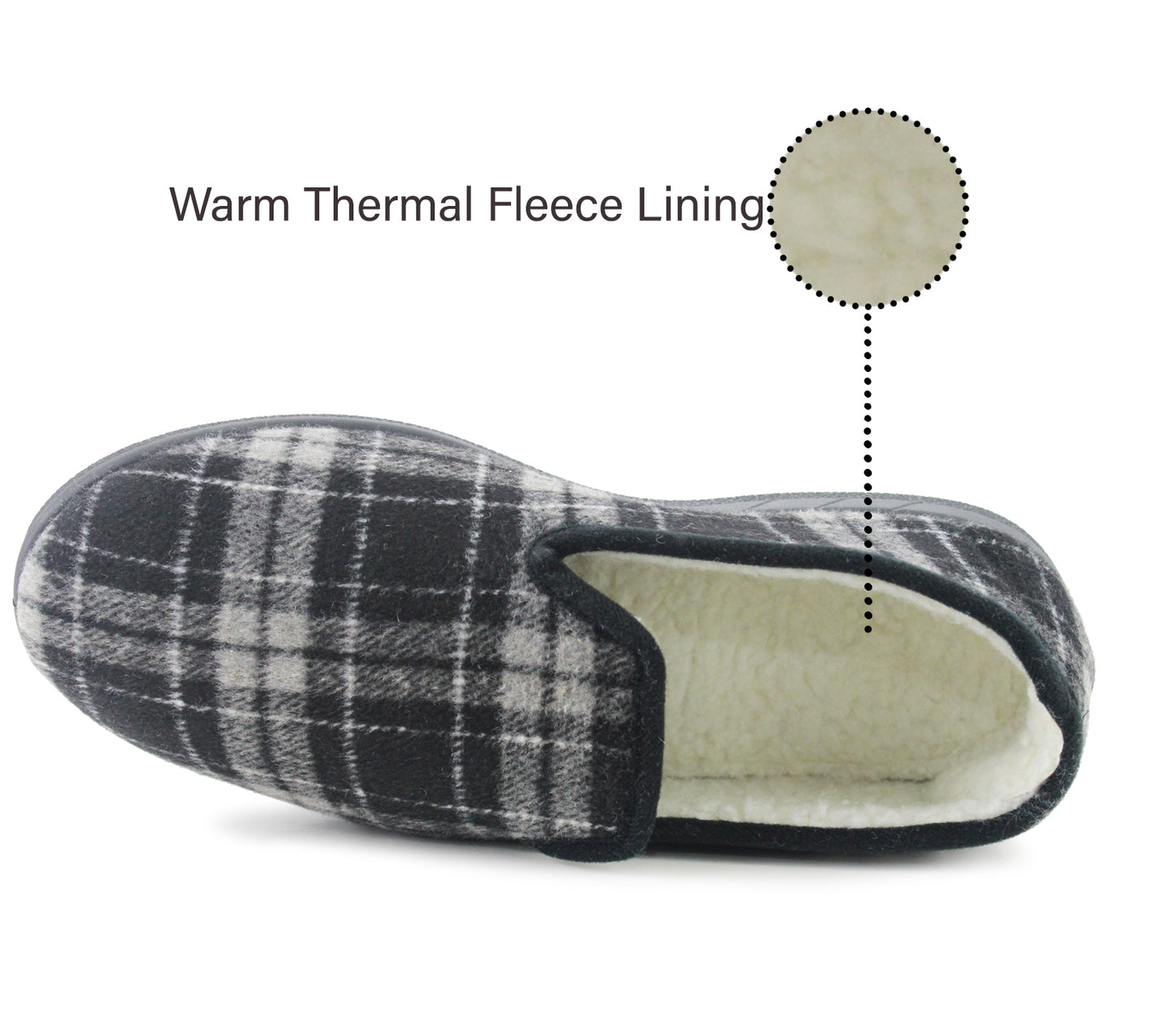 B568243 Mens Fleece Lined Check Winter Slippers in Black