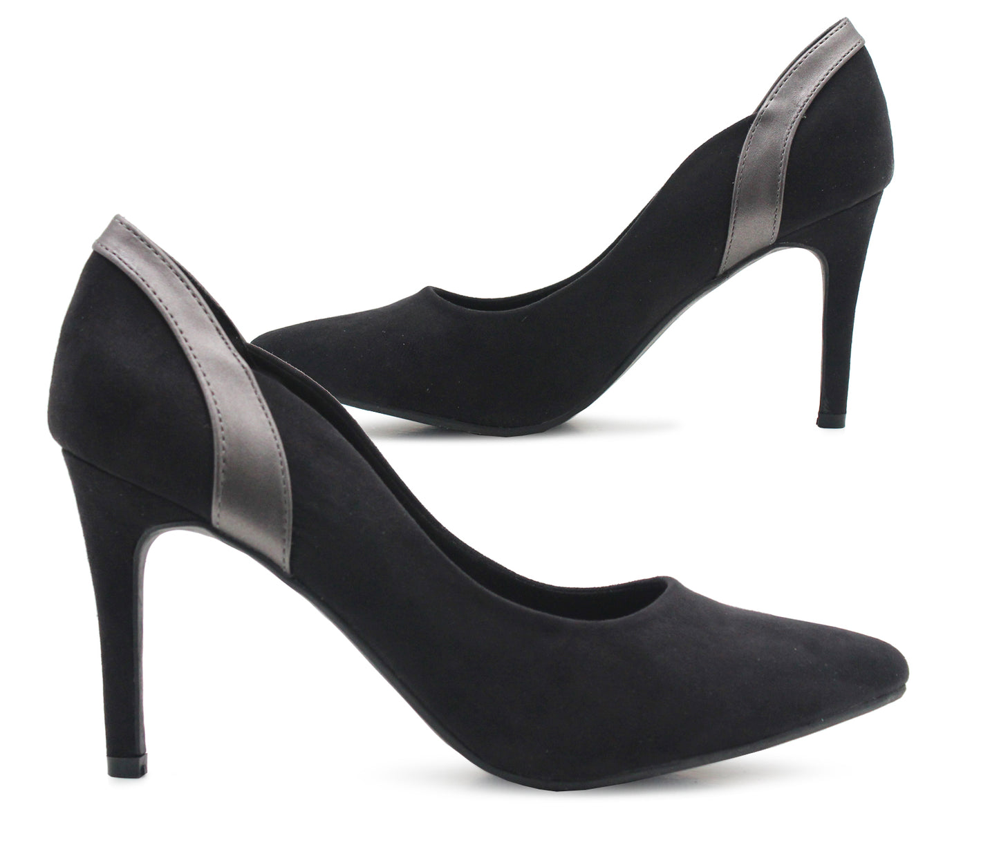 Womens court shoes Faux Suede Pointed Toe Stilettoes in Black